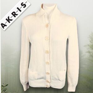 Akris Punto Cardigan Sweater White Cotton Button Down Knit Size US 14 ( M)